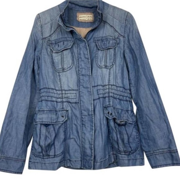 MARRAKECH BY ANTHRO BLUE CHAMBRAY ANORAK PATCH POCKETS JACKET WOMEN'S SIZE SMALL - Picture 1 of 13